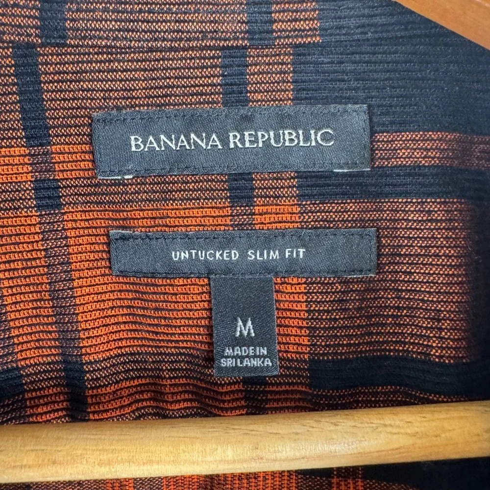 Banana Republic Shirt Mens M Orange Black Excellent Untucked Slim Fit Corduroy